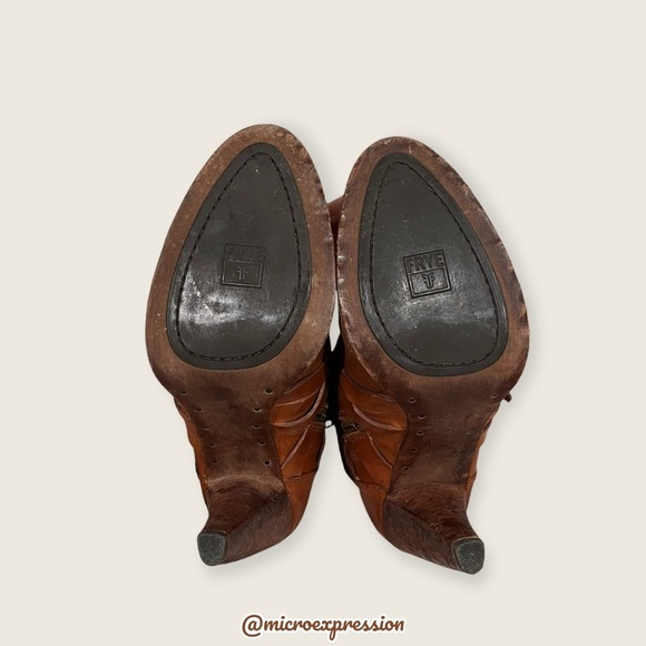 $369 Frye Mikaela Strappy Cognac Distressed Leather Zip Up Career Ankle Bootie - Picture 8 of 11